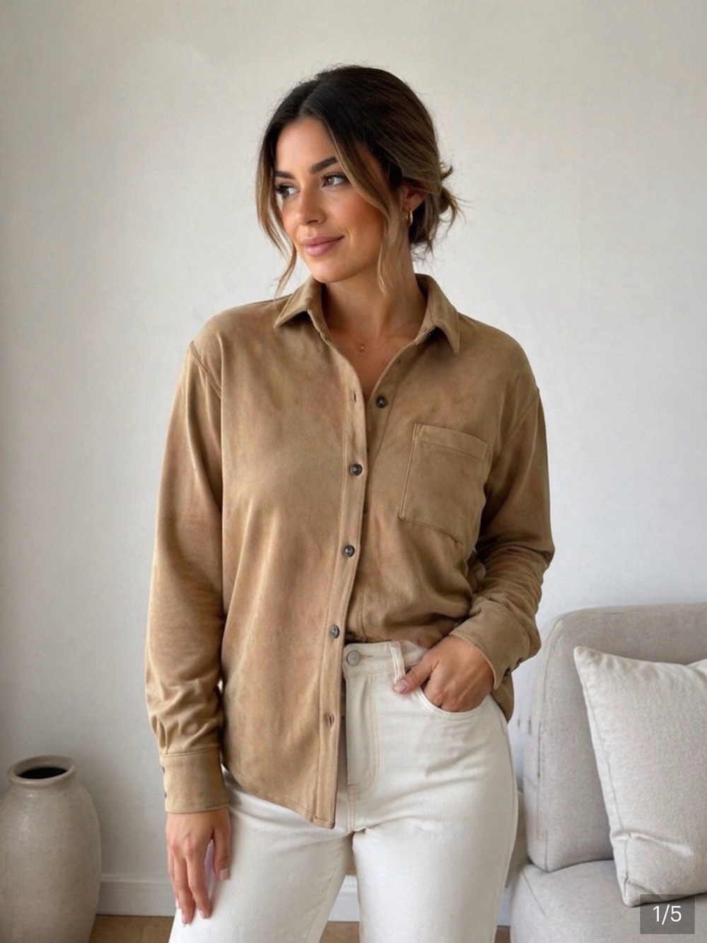 J Jill Wearever Faux Suede Shacket Petite 2X Camel Tan Button Front Jacket NWOT
